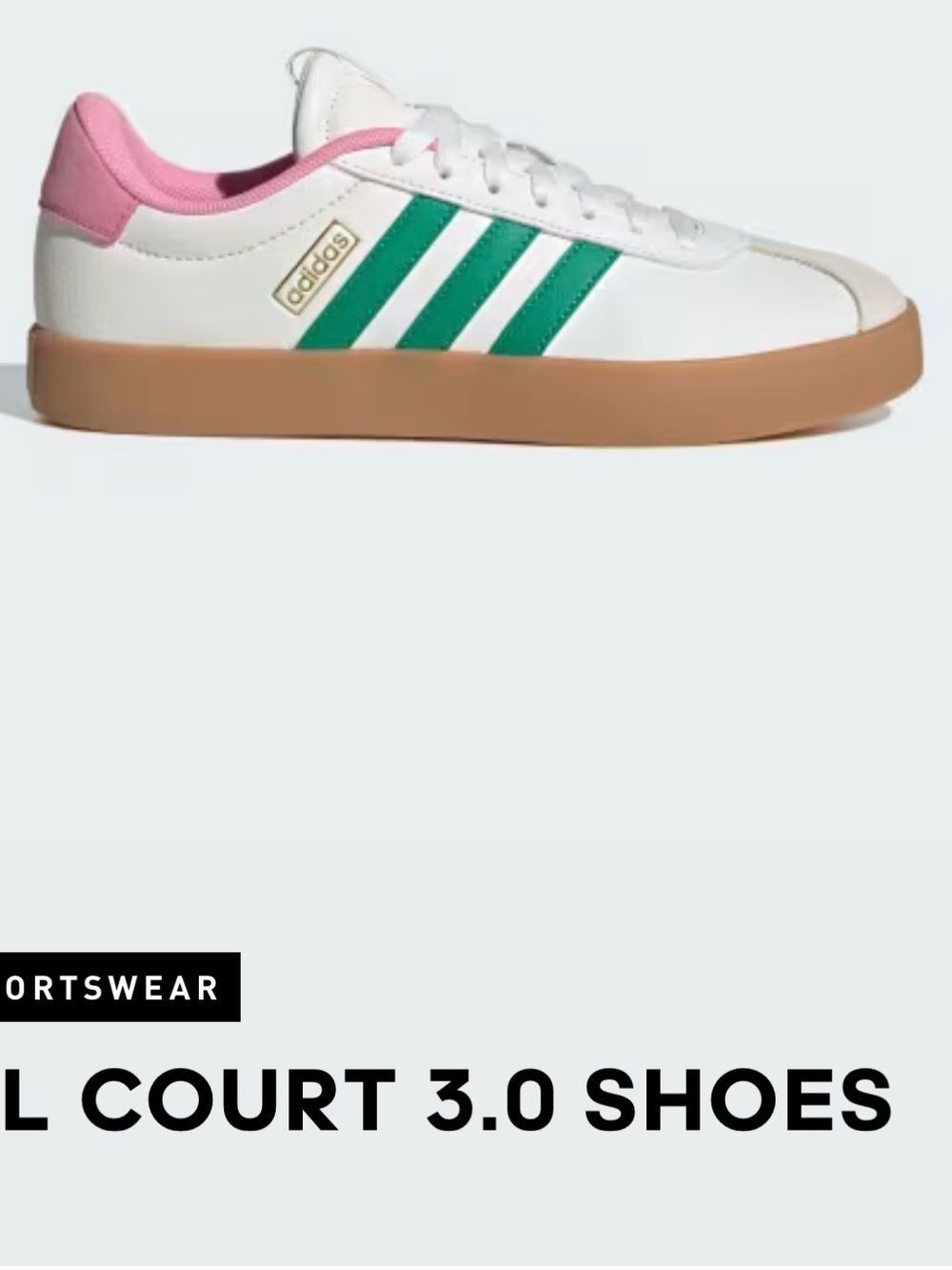 Adidas VL Court 3.0 Women Sneakers Size 5 Pink & Green Suede Top Lace Up